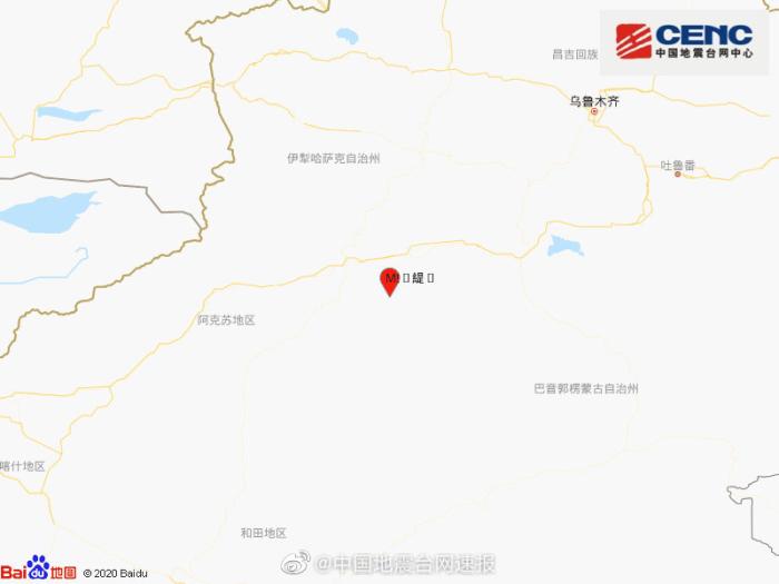 新疆阿克苏地区库车市发生4.9级地震震源深度10千米