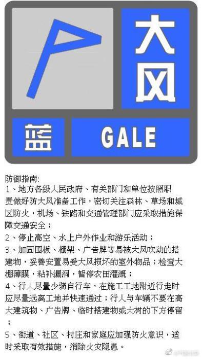 北京发布大风蓝色预警信号：11日阵风可达6、7级