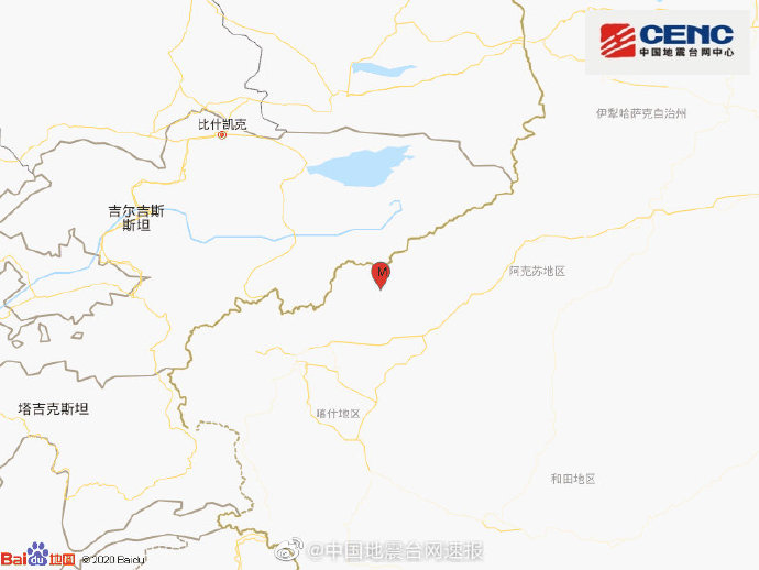 新疆克孜勒苏州阿合奇县发生3.6级地震震源深度12千米