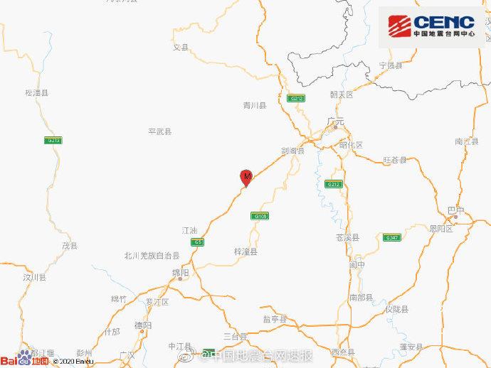 四川绵阳江油市发生3.6级地震震源深度23千米