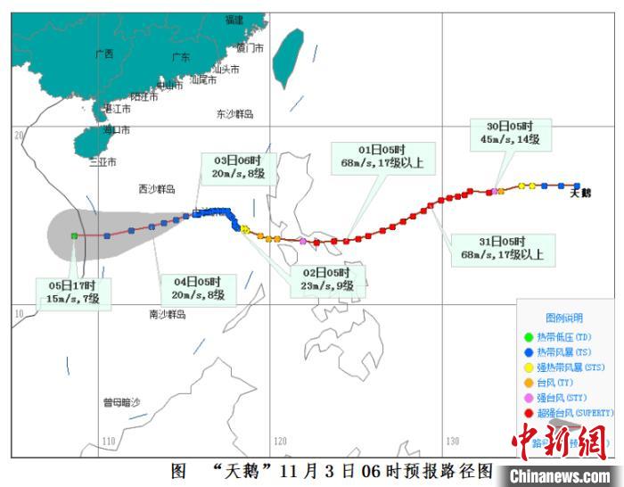 台风“天鹅”将从中沙和西沙群岛以南海面经过海南海域有强风雨