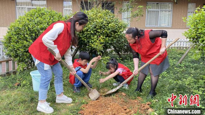 广西各地学校老师带领学生们一起种植珍贵树种。　广西绿化委员会办公室供图