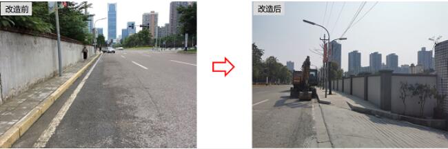 龙山大道华渝厂段人行道由0.8m改造为4.5米，实现人行空间连续。市住房城乡建委供图