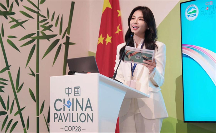 中国知名演员刘涛发表主旨演讲。COP28中国角供图