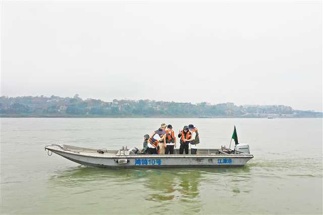 西南大学师生在长江江面上采集水样。（受访者供图）